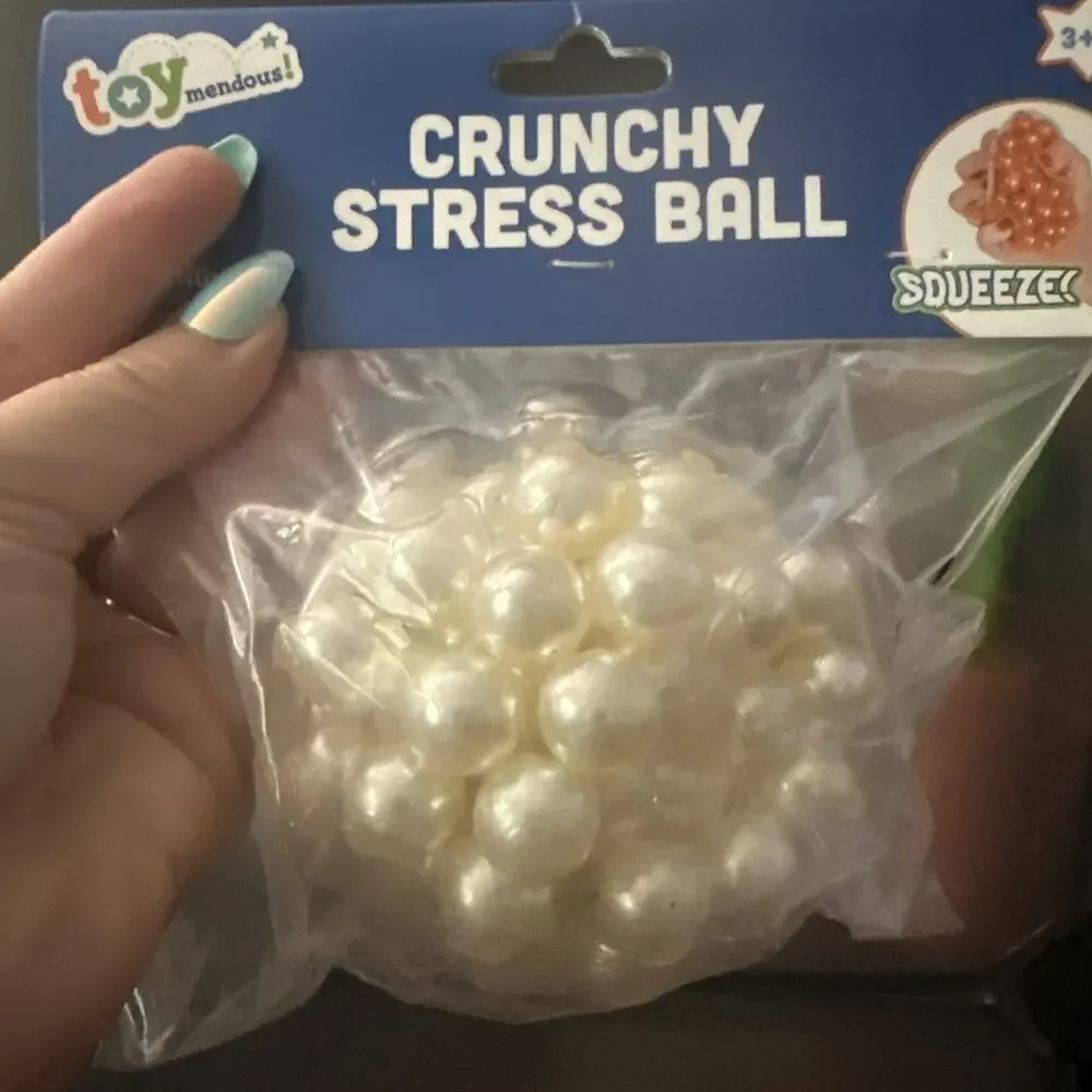 Crunchy Stress Squishy Ball Toymendous Squeeze White Pearls Ball New